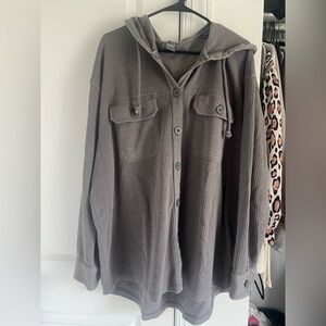 Women’s Gray Hooded Button-Up Shirt